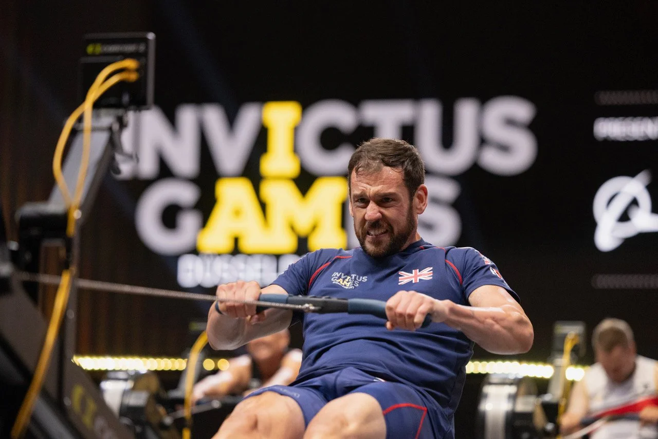 Ben Gallagher competes for Team UK in the Men’s IR6 4-Minute Endurance Indoor Rowing competition at the Invictus Games Dusseldorf 2023.